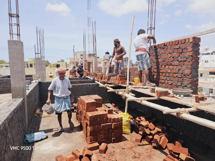Brick work second floor Coimbatore House Construction Tamilnadu and design work Engineers Architects trichy